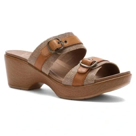 Dansko "Jessie Lizard"  Tan Leather Slide Sandals, Size 40 (9.5) - Picture 1 of 11